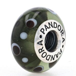 Pandora Retired Black White Bubbles Murano Glass Bead Charm